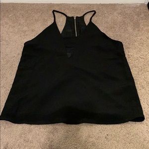 Black deep v blouse with partial zip back